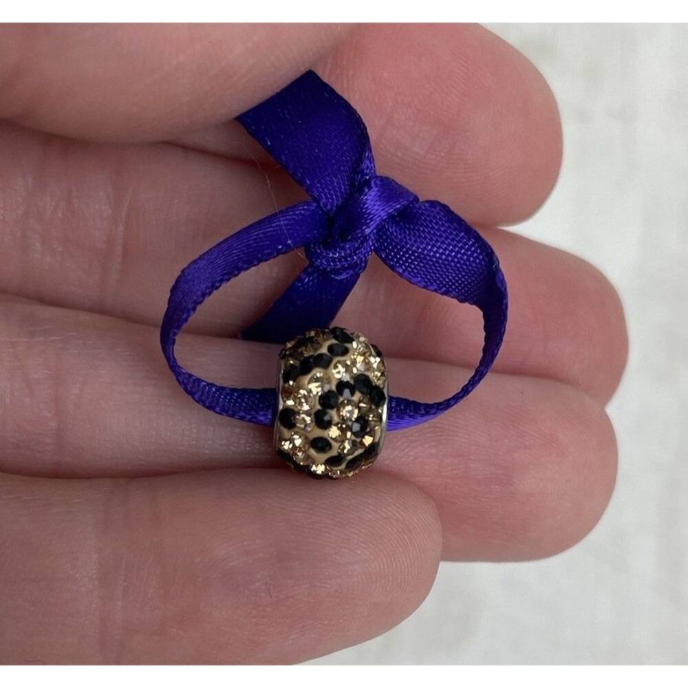 Hallmark Connections Bead Charm Black Gold White Rhinestone Stainless Steel NWOT